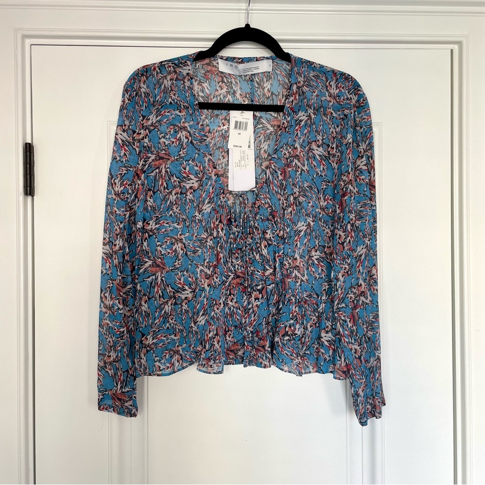 NWT IRO Blue Patterned Blouse, Size Small